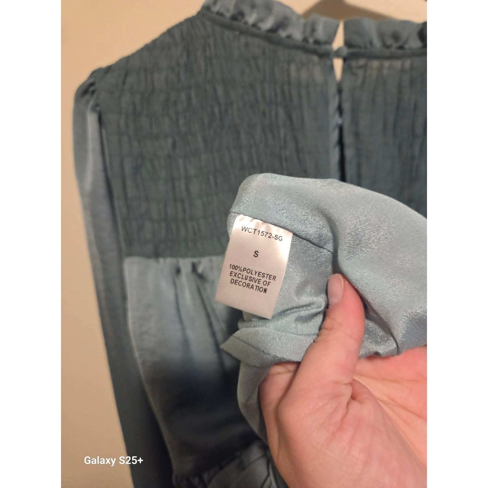 THML Tiered Babydoll Dress Womens Small Sage Green Good Smocked Ruffle Mini - Picture 4 of 4